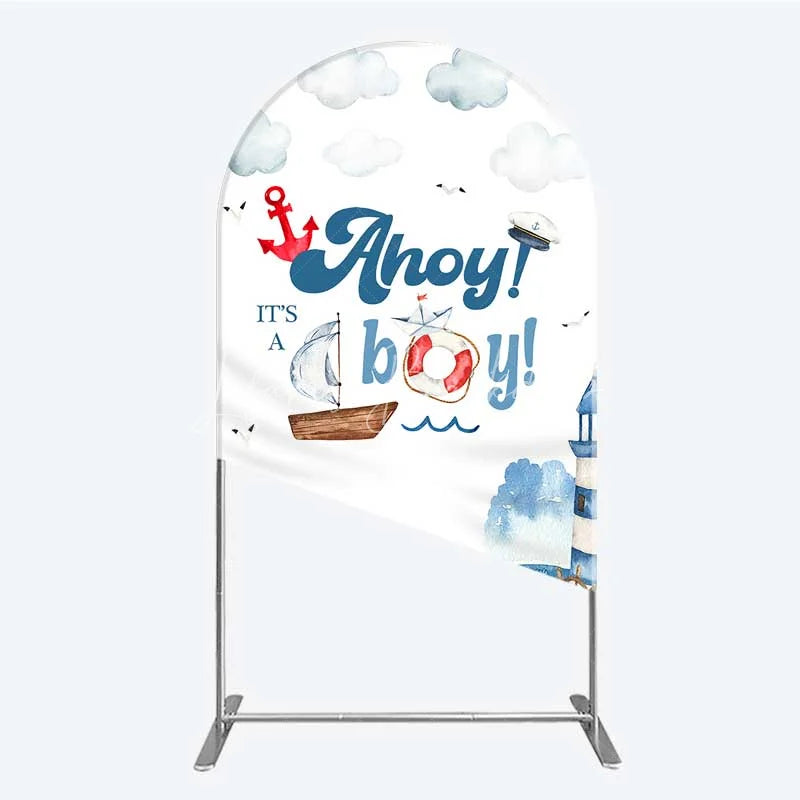 Lofaris Nautical Ahoy It is a Boy Arch Backdrop Whale Lighthouse and Anchor Baby Shower Decoration