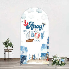 Lofaris Nautical Ahoy It is a Boy Arch Backdrop Whale Lighthouse and Anchor Baby Shower Decoration