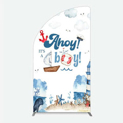 Lofaris Nautical Ahoy It is a Boy Half Moon Arch Backdrop Whale Lighthouse and Anchor Baby Shower Decoration