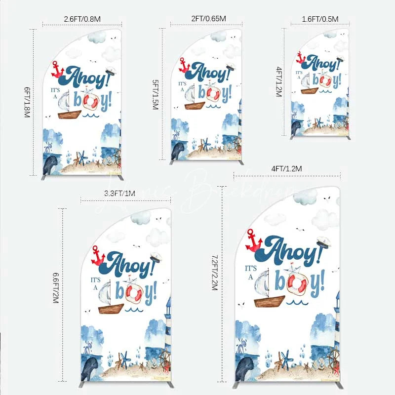 Lofaris Nautical Ahoy It is a Boy Half Moon Arch Backdrop Whale Lighthouse and Anchor Baby Shower Decoration