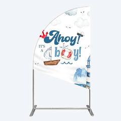Lofaris Nautical Ahoy It is a Boy Half Moon Arch Backdrop Whale Lighthouse and Anchor Baby Shower Decoration