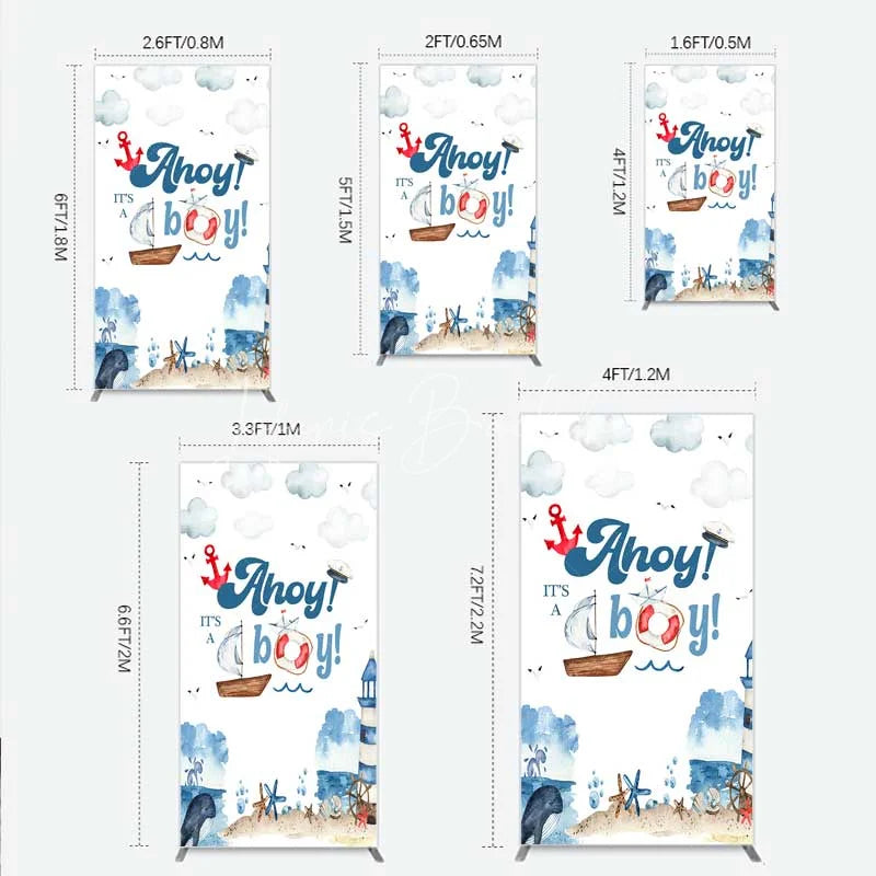 Lofaris Nautical Ahoy It is a Boy Rectangle Backdrop Whale Lighthouse and Anchor Baby Shower Decoration