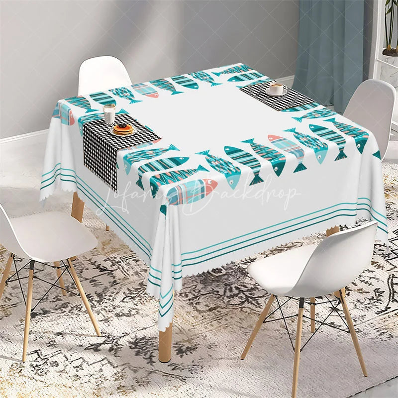 Lofaris Nautical Colorful Fish Border Rectangle Tablecloth Coastal Summer Dining Table Cover for Beach Party