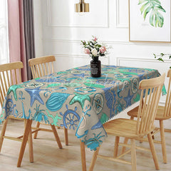 Lofaris Nautical Ocean Theme Rectangle Tablecloth Blue Teal Starfish Seahorse Anchor Marine Dining Table Cover for Summer