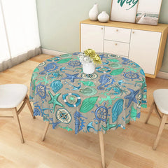 Lofaris Nautical Seahorse and Anchor Pattern Round Tablecloth Coastal Beach House Dining Decor