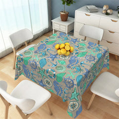 Lofaris Nautical Teal Sea Life Rectangle Tablecloth Seahorse and Starfish Beach Pattern Table Cover