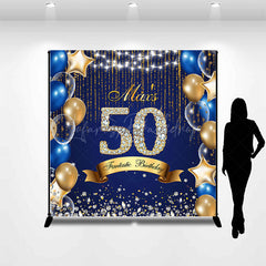 Lofaris Navy Balloons Diamonds Custom 50th Birthday Backdrop