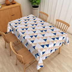 Lofaris Navy Blue and Beige Triangle Geometric Rectangle Tablecloth Modern Abstract Kitchen Dining Table Cover for Party