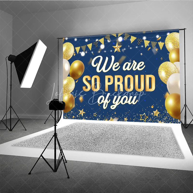 Lofaris Navy Blue and Gold We Are So Proud of You Backdrop Graduation Party Balloons Banner