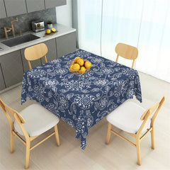 Lofaris Navy Blue and White Mandala Floral Rectangle Tablecloth Ornate Bohemian Pattern Table Cover
