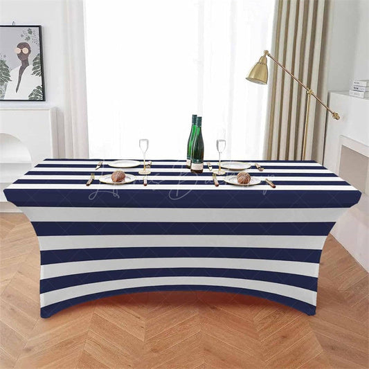 Lofaris Navy Blue And White Stripe Simple Stretch Table Cover