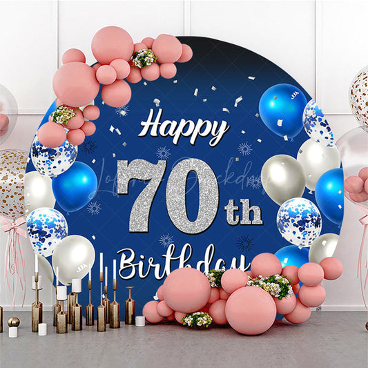 Lofaris Navy Blue Balloons Happy 70Th Birthday Round Backdrop