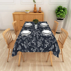 Lofaris Navy Blue Butterfly Floral Rectangle Tablecloth Traditional Pattern Dining Table Cover for Home