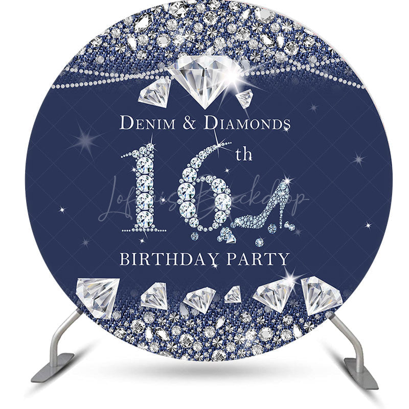 Lofaris Navy Blue Denim Diamond Round 16th Birthday Backdrop
