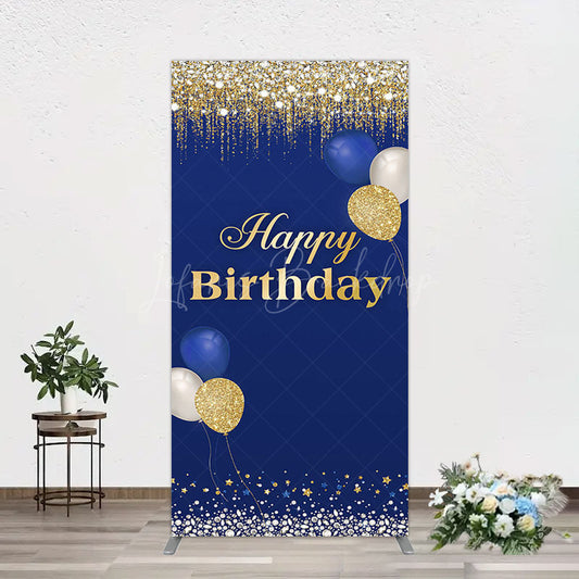 Lofaris Navy Blue Glitter Balloon Birthday Rectangle Backdrop