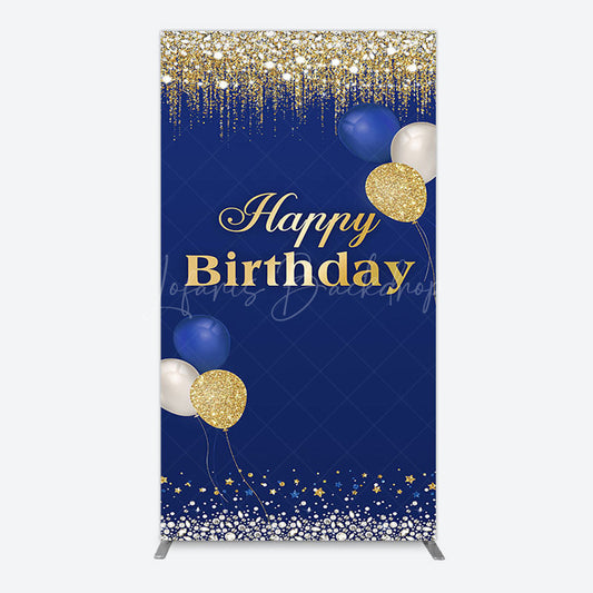Lofaris Navy Blue Glitter Balloon Birthday Rectangle Backdrop
