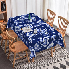 Lofaris Navy Blue Glowing Heart Butterfly Rectangle Tablecloth Neon Light Effect Pattern Modern Romantic Dining Decor