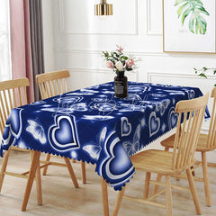 Lofaris Navy Blue Glowing Heart Butterfly Rectangle Tablecloth Neon Light Effect Pattern Modern Romantic Dining Decor