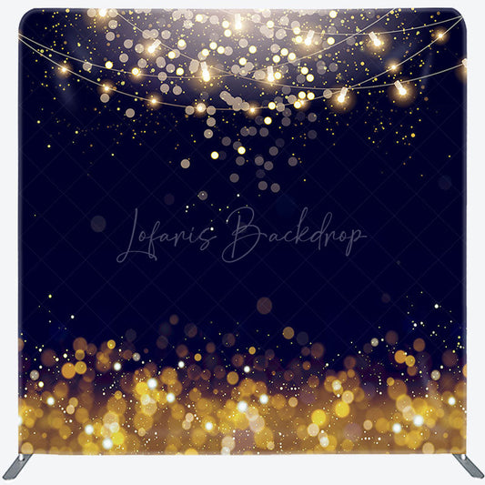 Lofaris Navy Blue Gold Bokeh Party Square Tension Backdrop