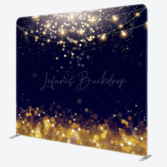 Lofaris Navy Blue Gold Bokeh Party Square Tension Backdrop