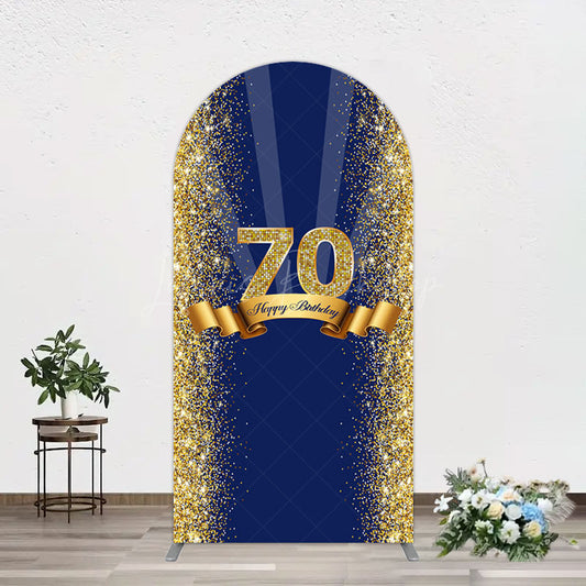 Lofaris Navy Blue Gold Glitter 70th Birthday Arch Backdrop