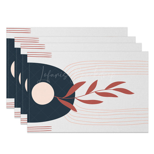 Lofaris Navy Blue Grey Red Leaf Lines Set Of 4 Placemats