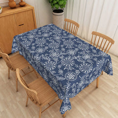 Lofaris Navy Blue Mandala Floral Rectangle Tablecloth White Flower Dining Table Cover for Home Decor