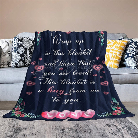 Lofaris Navy Blue Pink Hearts Romantic Custom Text Blanket