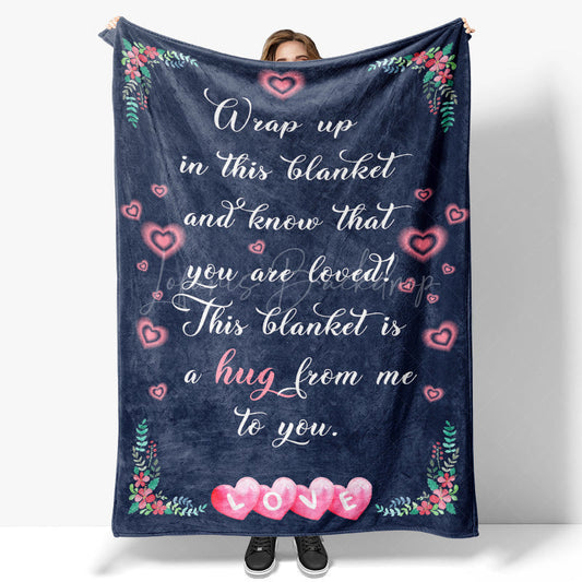 Lofaris Navy Blue Pink Hearts Romantic Custom Text Blanket