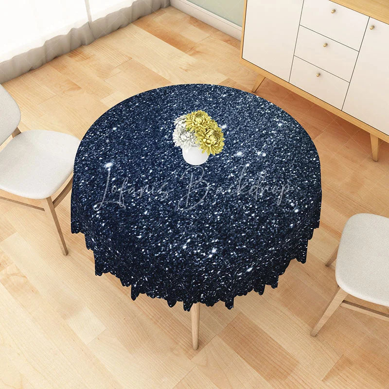 Lofaris Navy Blue Stardust Glitter Print Round Tablecloth Sparkling Night Sky Table Cover for Party Decor