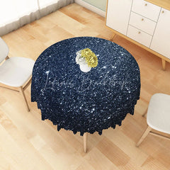 Lofaris Navy Blue Stardust Glitter Print Round Tablecloth Sparkling Night Sky Table Cover for Party Decor