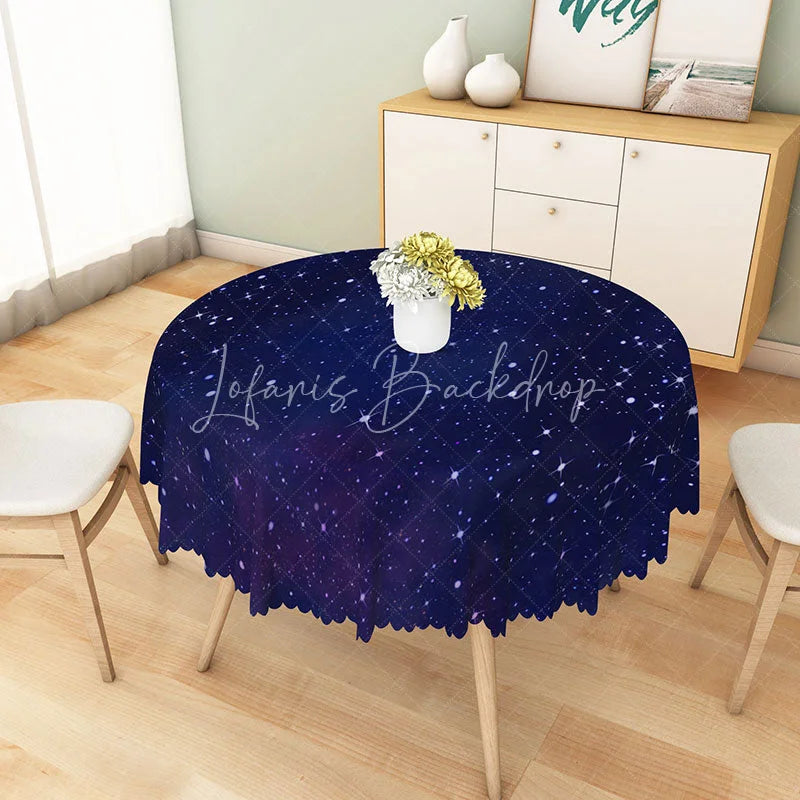 Lofaris Navy Blue Starry Sky Round Tablecloth Deep Space Universe Galaxy Theme for Dinner Party Decoration