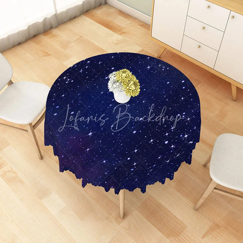 Lofaris Navy Blue Starry Sky Round Tablecloth Deep Space Universe Galaxy Theme for Dinner Party Decoration