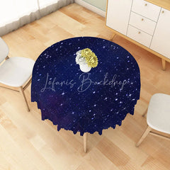 Lofaris Navy Blue Starry Sky Round Tablecloth Deep Space Universe Galaxy Theme for Dinner Party Decoration