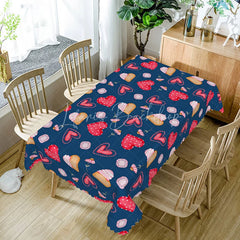 Lofaris Navy Blue Sweet Heart Cake Rectangle Tablecloth Whimsical Dessert Diamond Pattern Valentine Dining Room Decor