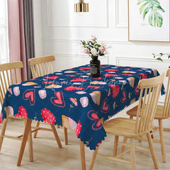 Lofaris Navy Blue Sweet Heart Cake Rectangle Tablecloth Whimsical Dessert Diamond Pattern Valentine Dining Room Decor