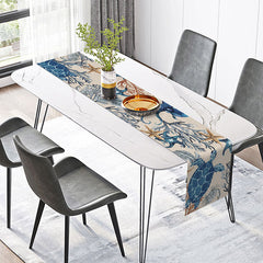 Lofaris Navy Blue Under the Sea Table Runner Turtle and Coral Ocean Life Nautical Beach House Kitchen Decor