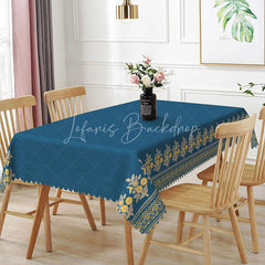 Lofaris Navy Blue Yellow Floral Border Rectangle Tablecloth Elegant Dark Background Royal Dining Table Cover Decoration