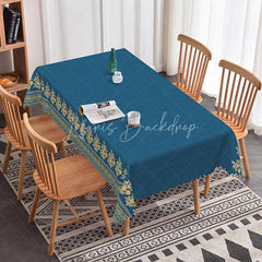 Lofaris Navy Blue Yellow Floral Border Rectangle Tablecloth Elegant Dark Background Royal Dining Table Cover Decoration