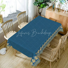 Lofaris Navy Blue Yellow Floral Border Rectangle Tablecloth Elegant Dark Background Royal Dining Table Cover Decoration