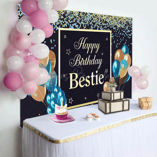 Lofaris Navy Glitter Balloons Bestie Happy Birthday Backdrop
