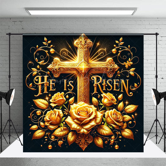 Lofaris Navy Gold Luxury Cross Floral Easter Photo Backdrop