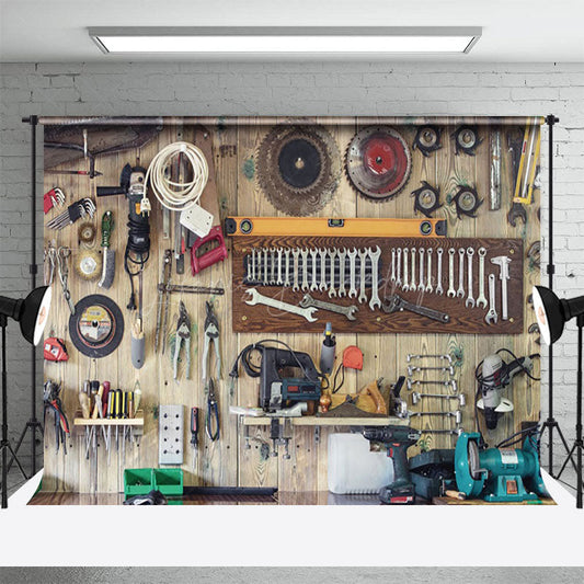 Lofaris Neatly Arranged Tool Wood Wall Photography Backdrop