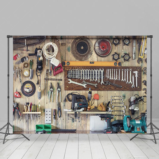 Lofaris Neatly Arranged Tool Wood Wall Photography Backdrop