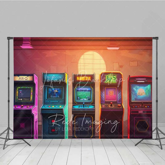 Lofaris Neon Arcade Game Room Photography Backdrop Retro 80s Video Gaming Machine Background