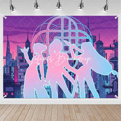 Lofaris Neon Cyberpunk City Backdrop Pop Star Girls Futuristic Skyline Purple Pink Blue Music Party Decoration