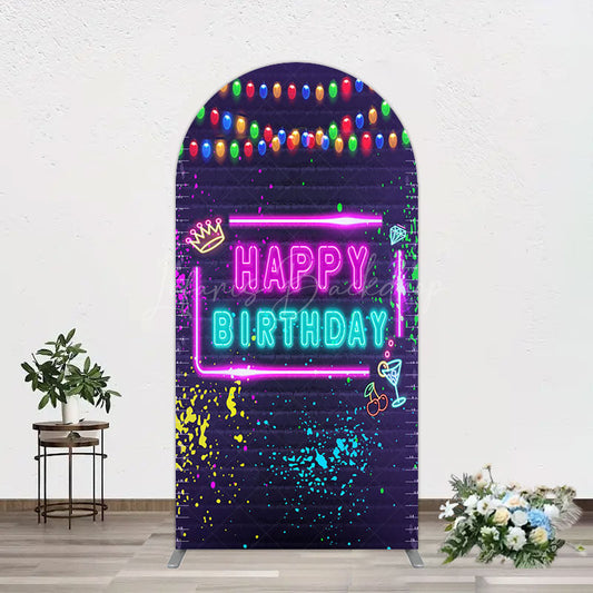 Lofaris Neon Graffiti Bricks Happy Birthday Arch Backdrop