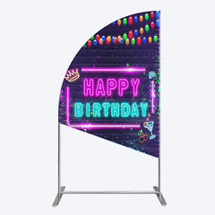 Lofaris Neon Graffiti Bricks Happy Birthday Half Moon Arch Backdrop