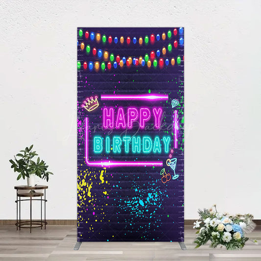 Lofaris Neon Graffiti Bricks Happy Birthday Rectangle Backdrop
