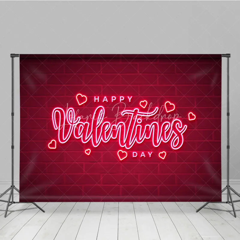 Lofaris Neon Happy Valentines Day Backdrop Red Brick Wall Glowing Hearts Background Romantic Love Photography Party Decoration